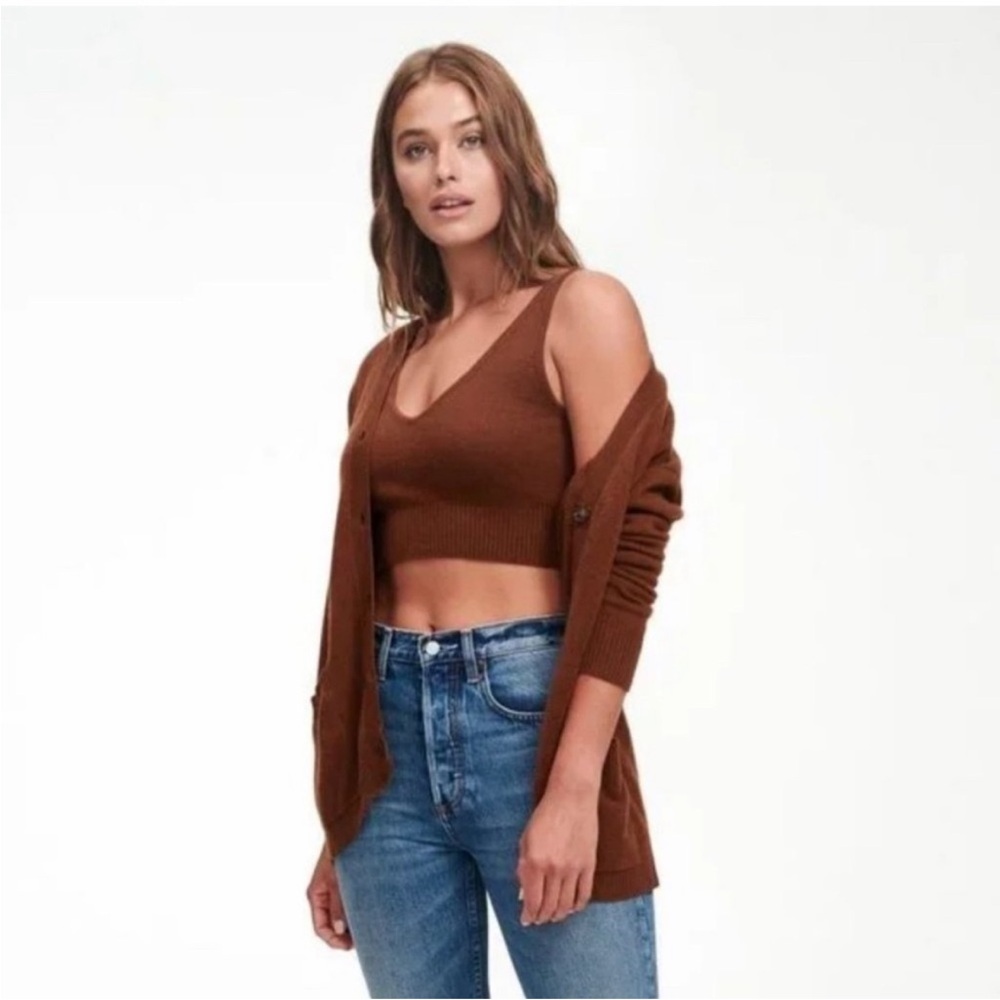 NAADAM Cashmere Boyfriend Cardigan Walnut Brown Knit Sweater